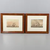 Nicholas Pocock, Frigates And Other Vessels, with a coloured etching by Pocock of a similar subject