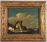 Francesco Guardi, Capriccio With Ruined Arch, Fisherman On Bridge