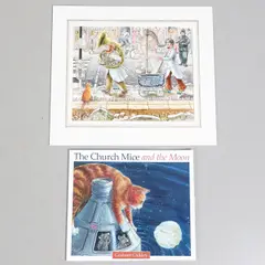 Graham Oakley, "... THEY WERE REALLY GLAD TO SEE THAT THE TWO MEN HAD GIVEN UP TRYING TO SEND MICE TO THE MOON AND HAD EMBARKED ON A USEFUL CAREER." (from `THE CHURCH MICE AND THE MOON`), watercolour and bodycolour with pen and ink