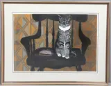Sheila Robinson, The Cat, Colour linocut