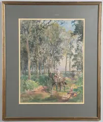 Lionel Edwards, Figures Riding On A Woodland Path