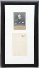 A black and white photographic portrait, signed by Winston Churchill, A black and white photographic portrait, sold Sep 2024