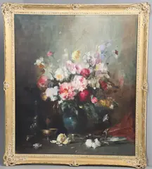 Endre Kömpöczy Balogh, A Bowl Of Summer Flowers With Other Vessels, Upon A Table