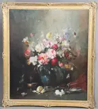 Endre Kömpöczy Balogh, A Bowl Of Summer Flowers With Other Vessels, Upon A Table