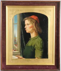 Charles William Oliver, Portrait Of A Young Woman, In The Quattrocento Manner, oil on panel
