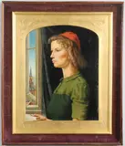 Charles William Oliver, Portrait Of A Young Woman, In The Quattrocento Manner, oil on panel
