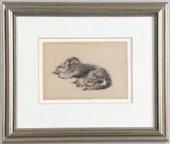 Cecil Aldin, Rough-Haired Dachshund Lying Asleep, Charcoal