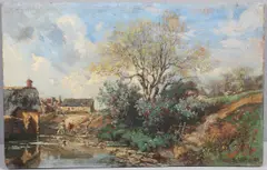 Alexandre René Veron, Farm Scene On A Bright Summer Day, oil on panel