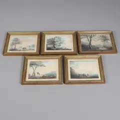 Nicholas Pocock, Picturesque Scenes: View Upon The Island Of Windermere & Belle Isle; View Of Windermere Water & Belle Isle; St Michael's With Sun Rising; Nr St Michael's Mount, Cornwall, watercolour with pen and black ink and pencil