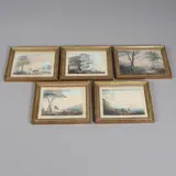 Nicholas Pocock, Picturesque Scenes: View Upon The Island Of Windermere & Belle Isle; View Of Windermere Water & Belle Isle; St Michael's With Sun Rising; Nr St Michael's Mount, Cornwall, watercolour with pen and black ink and pencil