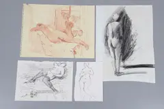 Rose Hilton, Resting Nude, pen and ink and wash