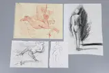 Rose Hilton, Resting Nude, pen and ink and wash