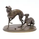 Pierre-Jules Mêne, 'Jiji And Gisella', an animalier bronze group of two whippets playing with a ball upon a carpet