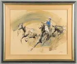 Hubert de Watrigant, Le Dernier Obstacle, Le Dernier Concurrent, Le Dernier.. Debout!, watercolour and black crayon