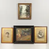 Muriel Armstrong, An Artist In The Studio (Probably A Self Portrait), with another oil by the same artist