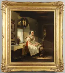 Benno Fischer, `Stillleben`: Woman Seated At A Spinning Wheel