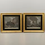George Morland, Rubbing Down The Post Horse; Watering The Cart Horse, stipple engravings