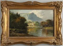 Frank Thomas Carter, River Landscape Scene Amidst Hills