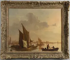 James M. Burnet, Fisherfolk And Boats On Calm Waters At Dusk