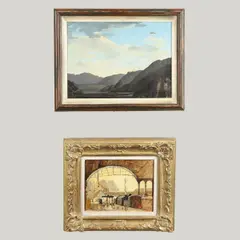 Railway Station by Dugald Sutherland MacColl, with an oil on canvas of a landscape with an eagle, sold Jan 2024