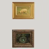 Arthur Lemon, A Pink Pig, with an oil on canvas of a hedge sparrow's nest by J