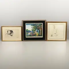 Hein Heckroth, Projection For `Wonderland`, and a black ink portrait of Maxim Gorki by Mela Muter