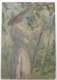 Dorothea Sharp, Sketch Of Lucy (Or Fanny) Ellis Painting In A Garden, Oil on thin panel