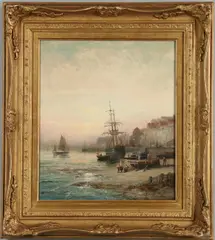 Beach Scene In A Fishing Town At Sunset by William Thornley, sold Jan 2024