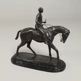 Rosa Bonheur, 'Jockey Up', a bronze study of a jockey astride his horse