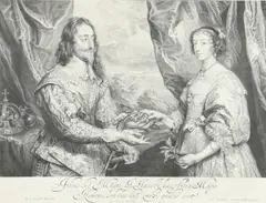 King Charles I And Henrietta Maria by Anthony van Dyck, Line engraving by Robert van Voerst, sold Oct 2023