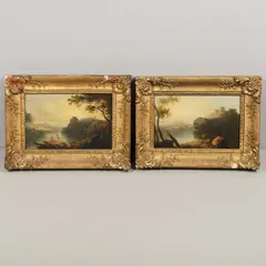 Landscape With Bathers, Cattle And Ruin; View On The Arno by Richard Wilson, London (inscription in ink on stretcher of each), sold Oct 2023