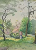 Ethelbert White, Lady Gathering Flowers; Beached Boats; Boats On An Estuary; Boat On A Mooring; Figure In A Wood
