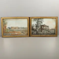 Giovanni Volpato, & Louis Ducros (1748-1810). Vue Du Colisee A Rome; Le Temple De La Concorde, etchings with extensive hand colouring