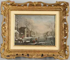 Denis van Alsloot, A Busy Winter Scene With Villagers On A Frozen River
