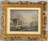 Denis van Alsloot, A Busy Winter Scene With Villagers On A Frozen River