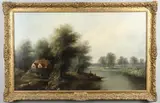 William Henry Crome, Figures With A Boat And A Cart Near A Homestead, Possibly On The River Yare At Bramerton