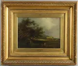 Alfred George Stannard, Haymaking Scene With Farming Folk, oil on panel