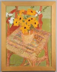 Hans Schwarz, Sunflowers On A Table, oil on Masonite