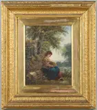 Girl Mending A Basket by John Joseph Barker of Bath, sold Oct 2023