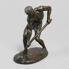 'Le Terrassier' by Alfred Boucher, a large patinated bronze study of a man digging, sold Jul 2023