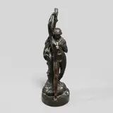 John Henry Foley, 'A Youth At The Stream', a patinated bronze study of a boy leaning against a trunk and dipping a toe in the water
