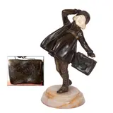 Demetre Chiparus, - Art Deco Bronze & Ivory Figure Of A Girl 'The School Girl', A patinated bronze and ivory figure of 'The School Girl'
