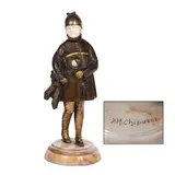 Demetre Chiparus, - Art Deco Bronze & Ivory Figure 'My Puppet', A patinated bronze and ivory figure of a girl holding a puppet