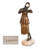 Demetre Chiparus, - Art Deco Bronze & Ivory Figure 'Winter', A large ivory and patinated bronze figure of an elegant lady with hat
