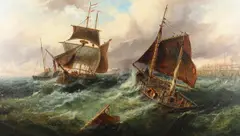 Samuel Calvert, Fishing Boats In Choppy Coastal Waters