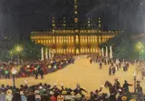 George Gerlach, Crowds In A City Square At Night (Austria?)
