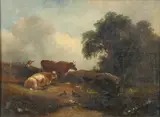 John Dearman, A Boy Tending Cattle By A Duck Pond