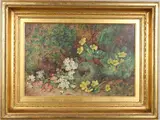 George Clare, Primroses And A Bird's Nest By A Mossy Bank