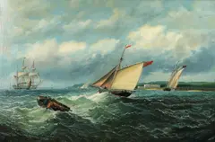 William Broome, A Pilot Cutter And A Schooner In A Swell, With A Barque Being Assisted By A Tug, Off Walmer Castle, Kent