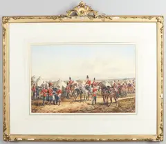 Orlando Norrie, Soldiers At Camp, Watercolour, A watercolour with a variety of soldiers in uniform